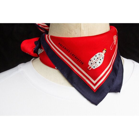 Silk Scarf | Galeries Lafayette with Fashion Dolls Print 21”x21” - Picture 4 of 6